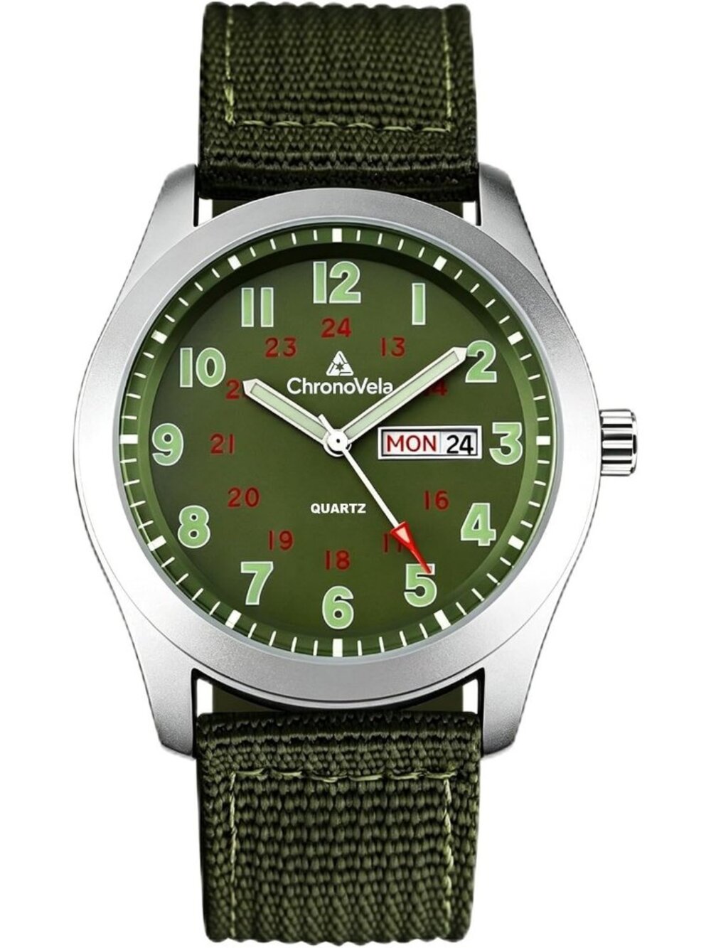 Men's Green Military Dial Durable Nylon Strap Date Display Casual Wrist Watches